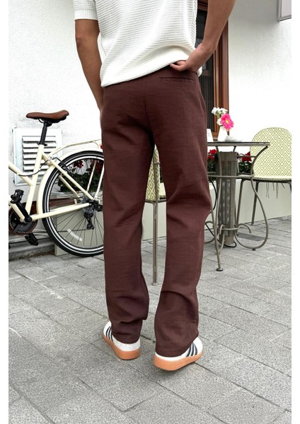 Müslin Kumaş Kahverengi Baggy Pantalon