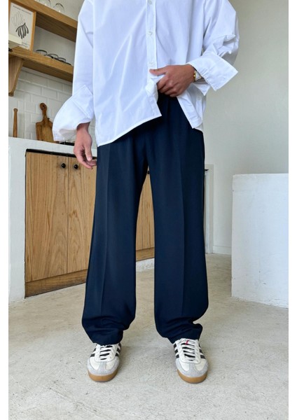 Lacivert Basic Kumaş Baggy Pantolon
