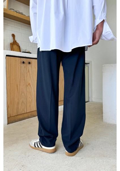 Lacivert Basic Kumaş Baggy Pantolon