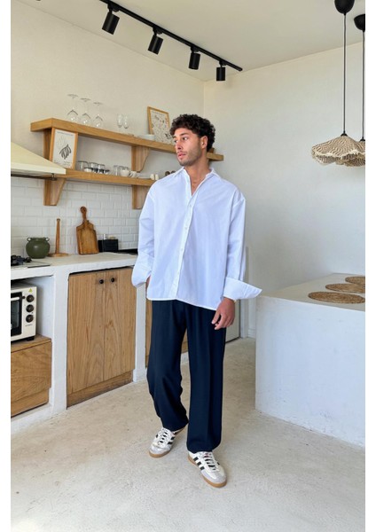 Lacivert Basic Kumaş Baggy Pantolon