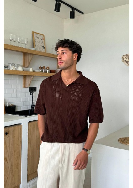 Kahverengi Polo Yaka Triko Tişört