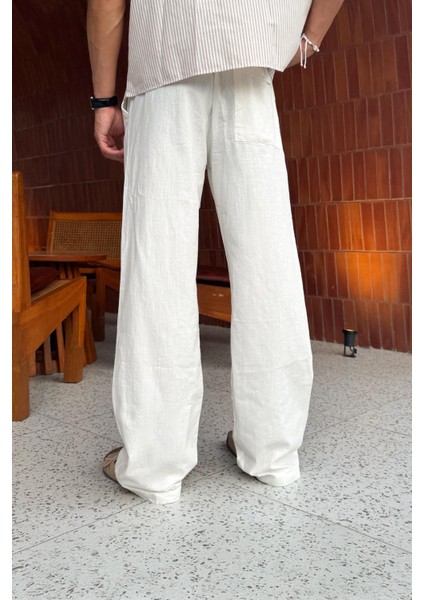 Bel Lastikli Beyaz Keten Pantolon fiyatları
