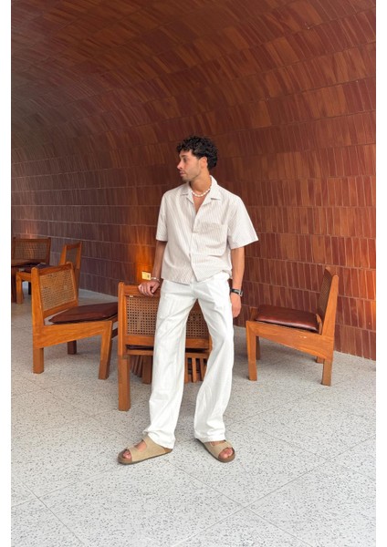 Bel Lastikli Beyaz Keten Pantolon modelleri