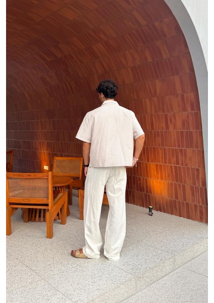 Bel Lastikli Beyaz Keten Pantolon fırsatları