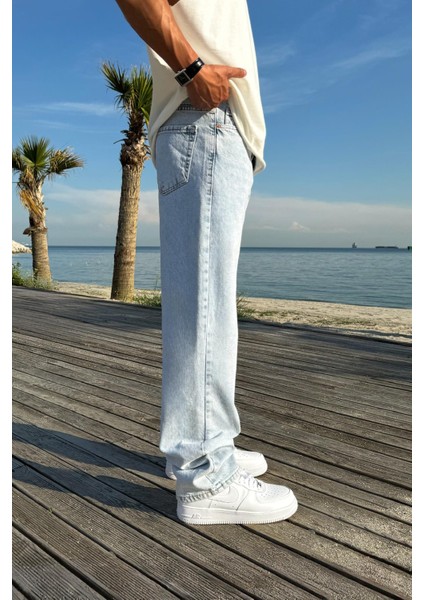 Çizgili Super Buz Mavi Regular Jean
