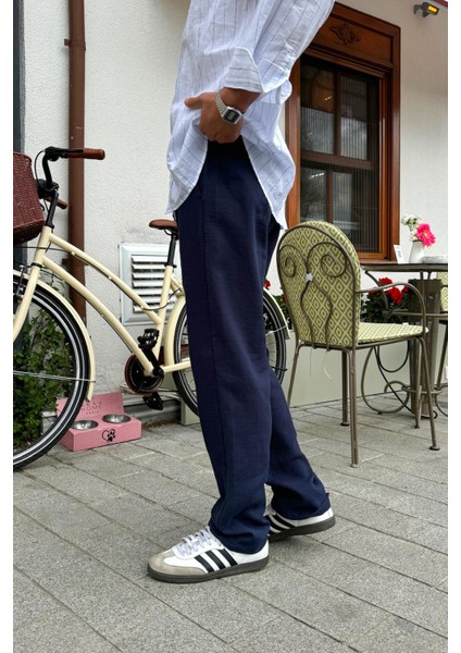 Müslin Kumaş Lacivert Baggy Pantalon