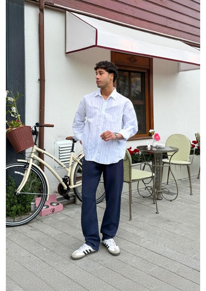 Müslin Kumaş Lacivert Baggy Pantalon