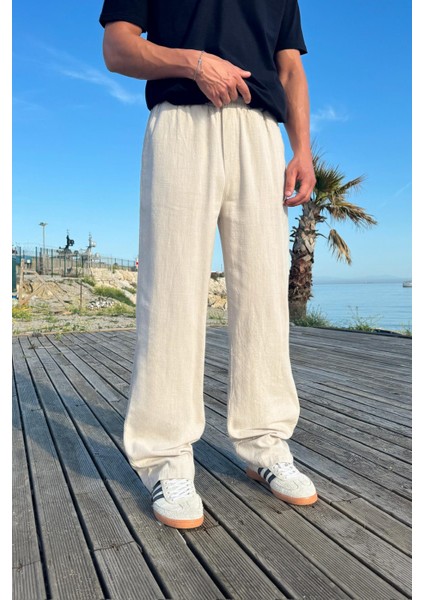 Bel Lastikli Rahat Keten Pantolon