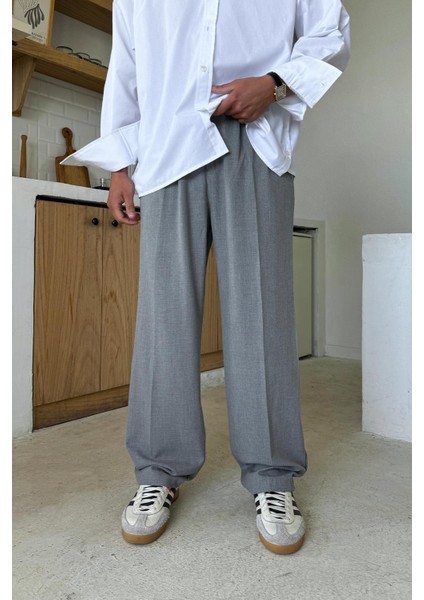 Açık Gri Basic Kumaş Baggy Pantolon fiyatları