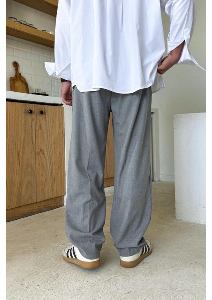 Açık Gri Basic Kumaş Baggy Pantolon modelleri