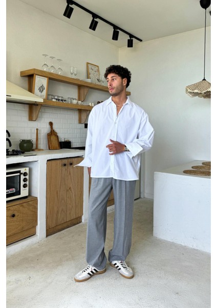Açık Gri Basic Kumaş Baggy Pantolon fırsatları