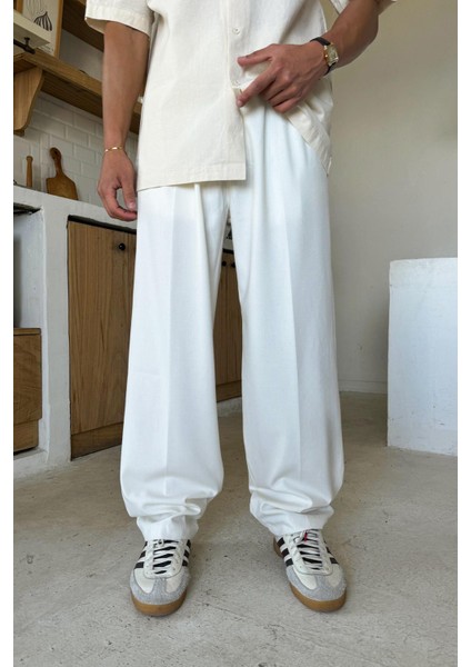 Ekru Basic Kumaş Baggy Pantolon