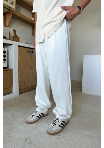 Ekru Basic Kumaş Baggy Pantolon