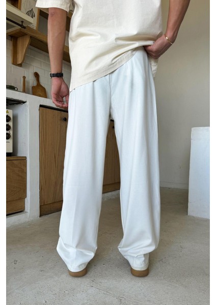 Ekru Basic Kumaş Baggy Pantolon