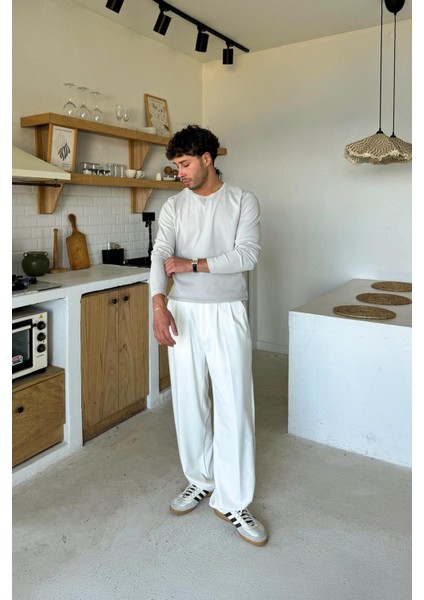 Ekru Basic Kumaş Baggy Pantolon