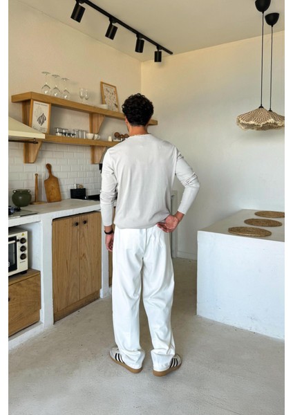 Ekru Basic Kumaş Baggy Pantolon