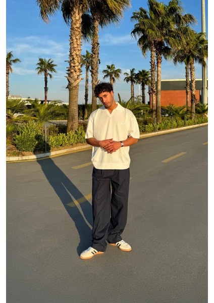 Pileli Lacivert Keten Pantolon modelleri