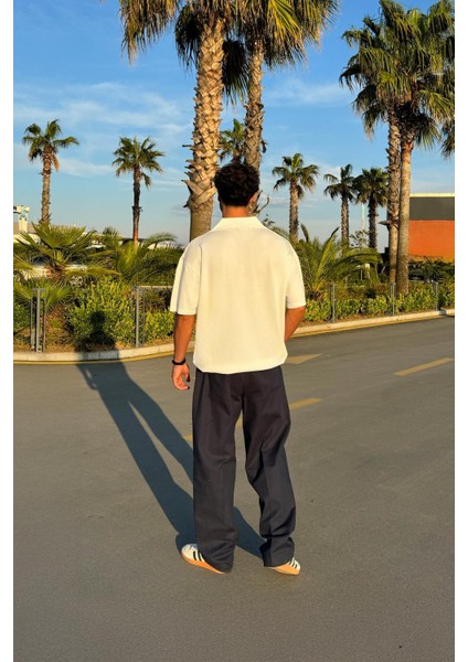 Pileli Lacivert Keten Pantolon fırsatları