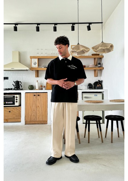 Krem Rahat Kesim Bel Lastikli Baggy Pantolon fırsatları