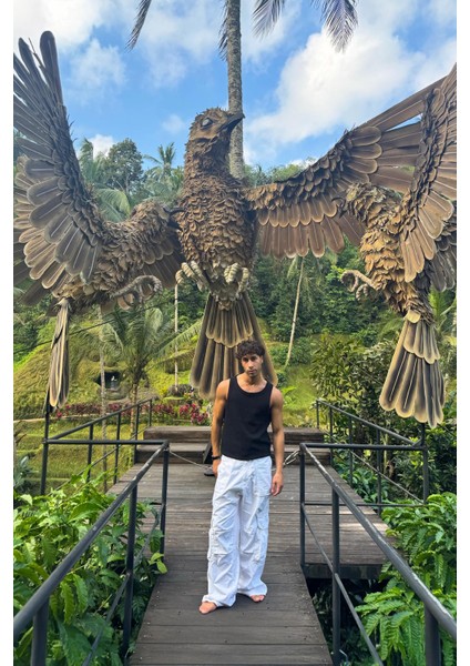 Bel Bağcıklı Beyaz Kargo Cepli Pantolon indirimleri