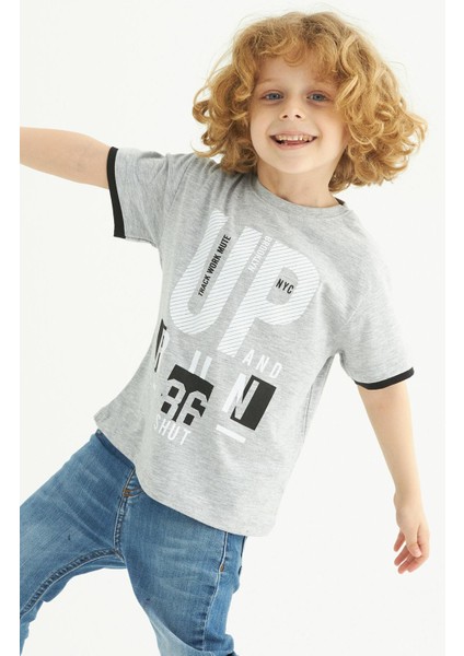 Bisiklet Yaka Kısa Kol Up Yazı Baskılı Gri Renk Erkek Çocuk Tshirt fiyatları