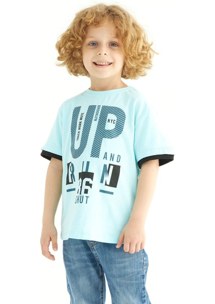 Bisiklet Yaka Kısa Kol Up Yazı Baskılı Mint Renk Erkek Çocuk Tshirt fiyatları