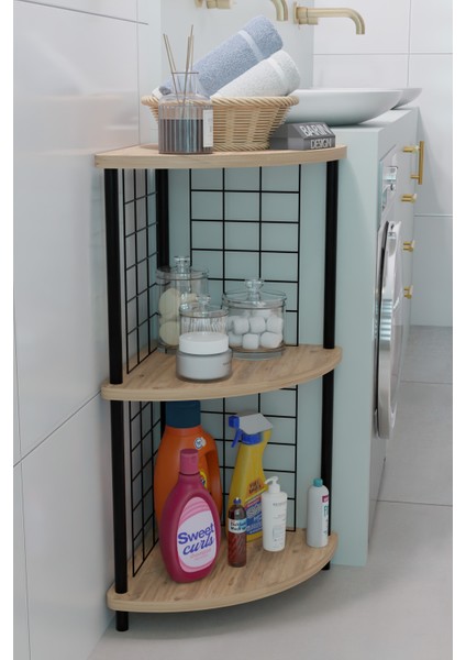 3 Raflı Köşe Raf Banyo Ve Çamaşır Odası Çok Amaçlı Düzenleyici Metal Gövde Çevir Kur Kolay Kurulum