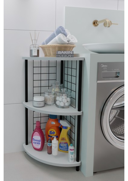 3 Raflı Köşe Raf Banyo Ve Çamaşır Odası Çok Amaçlı Düzenleyici Metal Gövde Çevir Kur Kolay Kurulum