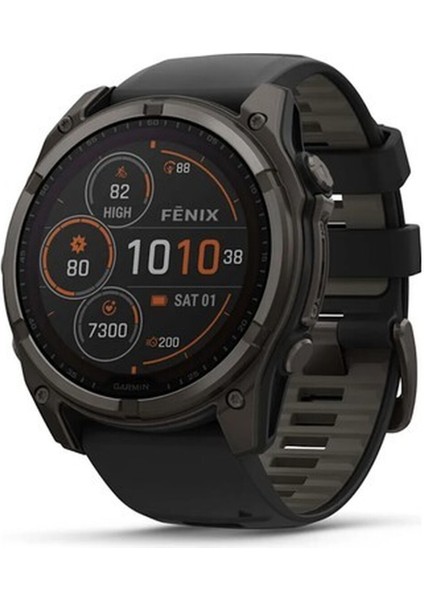 Fenix 8 – 51 mm Solar Sapphire Karbon Gri Dlc Titanyum ve Siyah/ çakıl Grisi Silikon Kayış