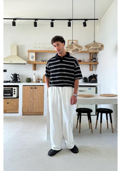 Beyaz Bel Lastikli Keten Baggy Pantolon indirimleri