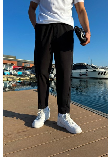 Paraşüt Kumaş Boyfriend Kalıp Siyah Pantolon