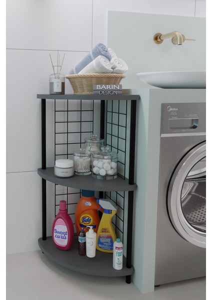 3 Raflı Köşe Raf Banyo Ve Çamaşır Odası Çok Amaçlı Düzenleyici Metal Gövde Çevir Kur Kolay Kurulum
