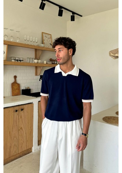 Lacivert Polo Yaka Basic Triko Tişört