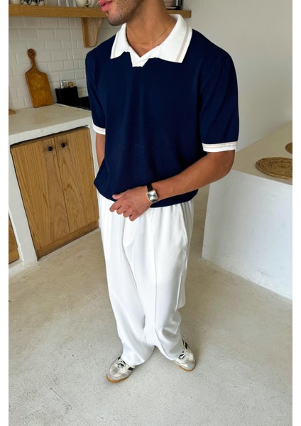 Lacivert Polo Yaka Basic Triko Tişört modelleri