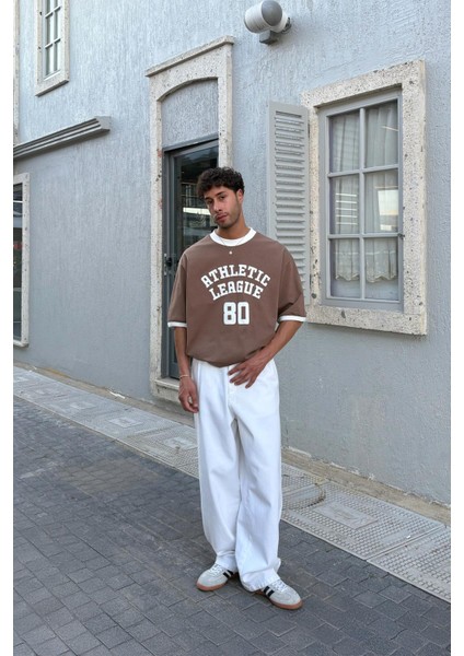 Kahverengi Athletic Baskılı Oversize Tişört fırsatları