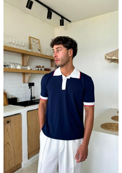 Lacivert Polo Yaka Triko Regular Tişört