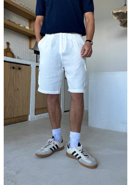 Ekru Kargo Cepli Şort
