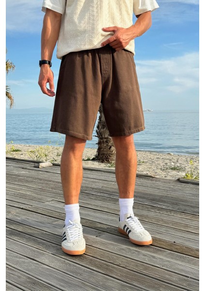 Bel Lastikli Kahverengi Basic Şort