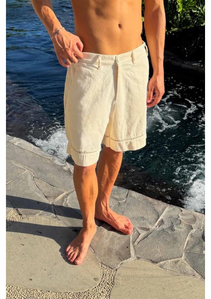 Paça Detaylı Bej Şort modelleri