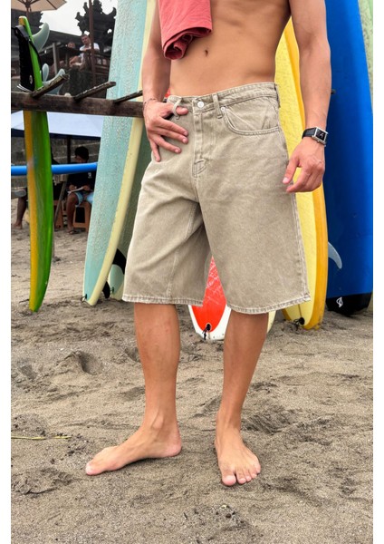 Basic Açık Kahverengi Kot Şort