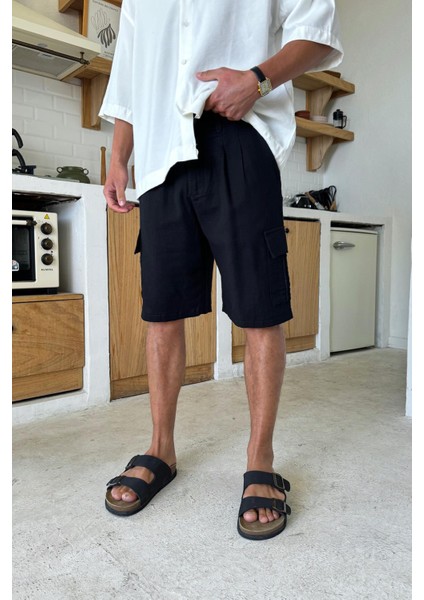 Siyah Kargo Cepli Şort