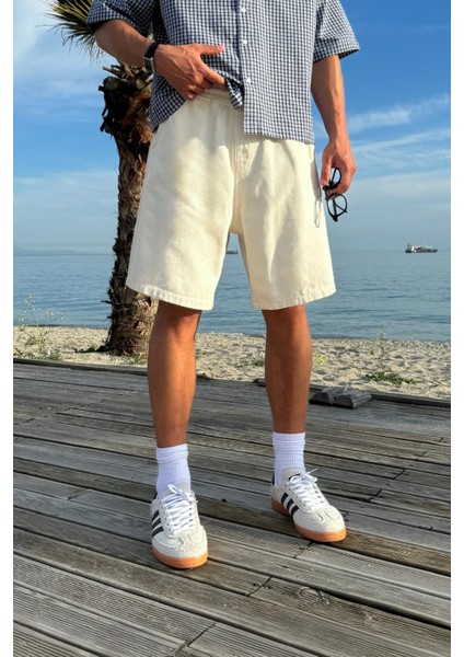 Bel Lastikli Ekru Basic Şort