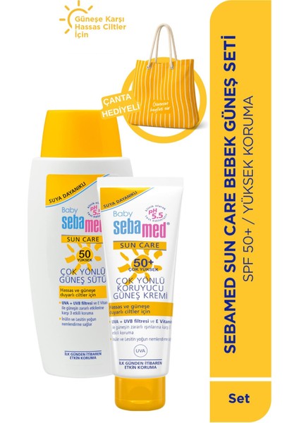 Baby SPF 50+ Bebek Güneş Koruyucu Bakım Seti - Güneş Kremi 75ml & Güneş Sütü 100ml-Plaj Çantası