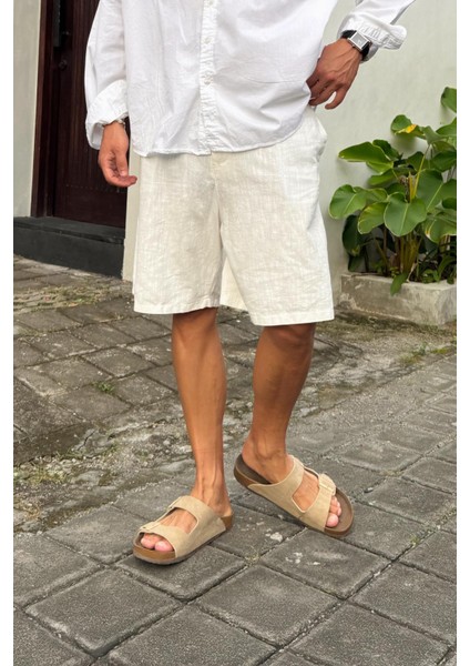 Bel Lastikli Keten Şort