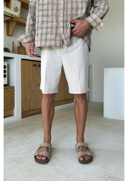 Taş Rengi Bel Lastikli Kumaş Şort