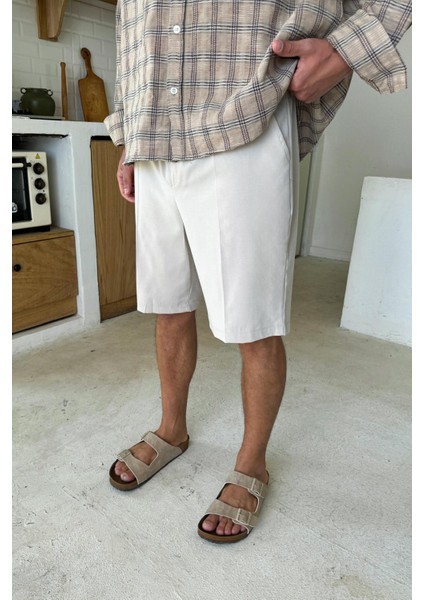 Taş Rengi Bel Lastikli Kumaş Şort modelleri