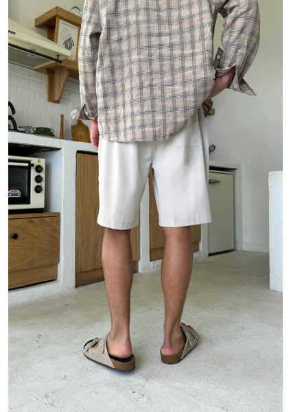 Taş Rengi Bel Lastikli Kumaş Şort fırsatları