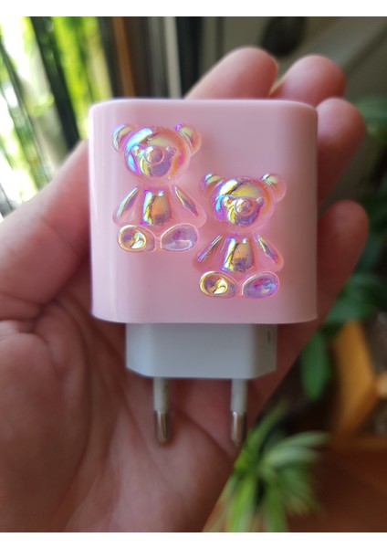 Apple iPhone 18W/20W Uyumlu Şarj Kılıfı, Şarj Kablosu Örme Aparatı, Kablo Koruyucu Aparatı,ayıcıklı