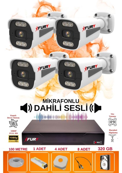 4 Lü Sesli 6 Warm LED Gece Renkli Görüş Su Geçirmez Güvenlik Kamerası Seti 320GB fiyatları