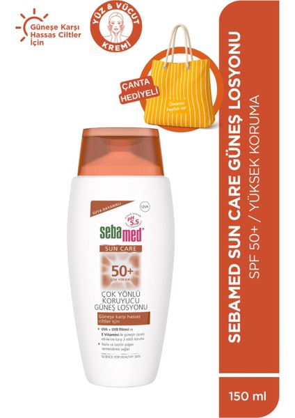 ​sebamedsuncare SPF50+UVA Uvb Filtresi-E Vitamini Yüksek Koruyucu Güneş Losyonu 150ML-ÇANTA Hediye